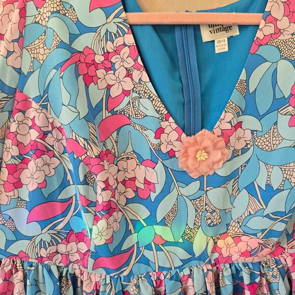NWT Blue and Pink 60s Babydoll Spring Dress - Picture 3 of 7